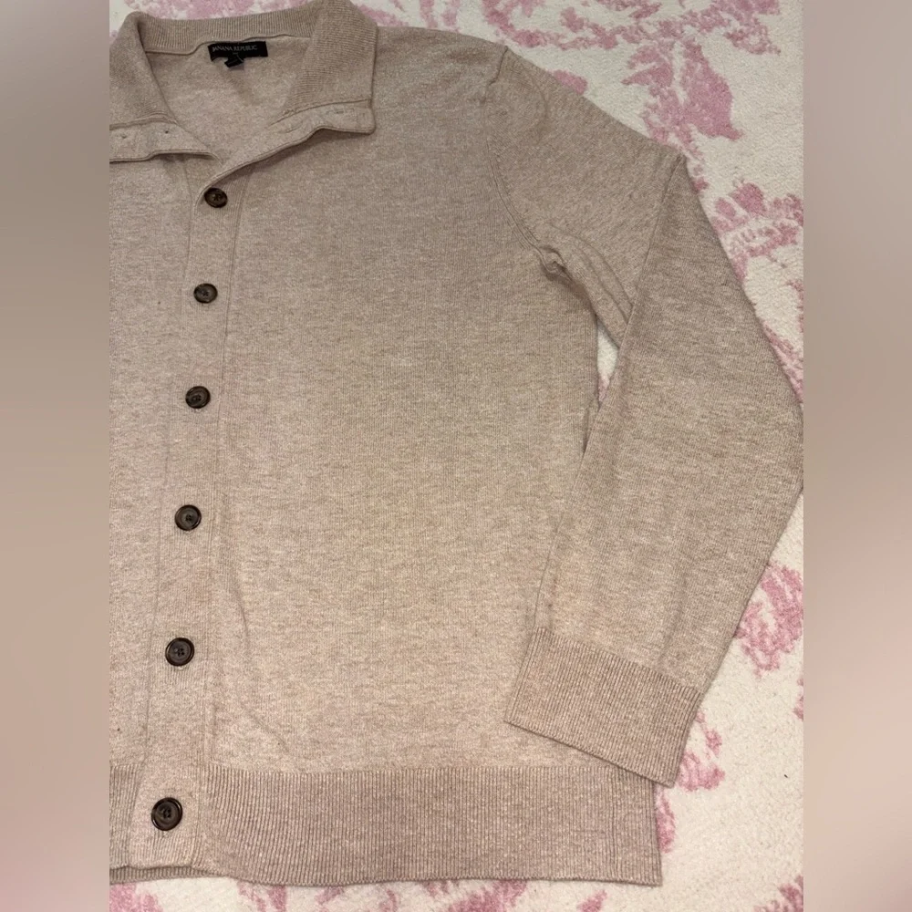 Banana Republic Cotton & Wool Blend Beige Collar Button Up Cardigan Men’s L